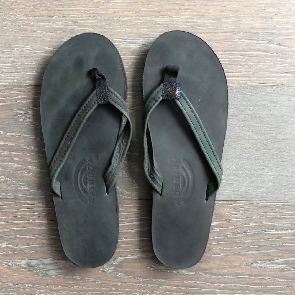 RAINBOW black leather flip flops